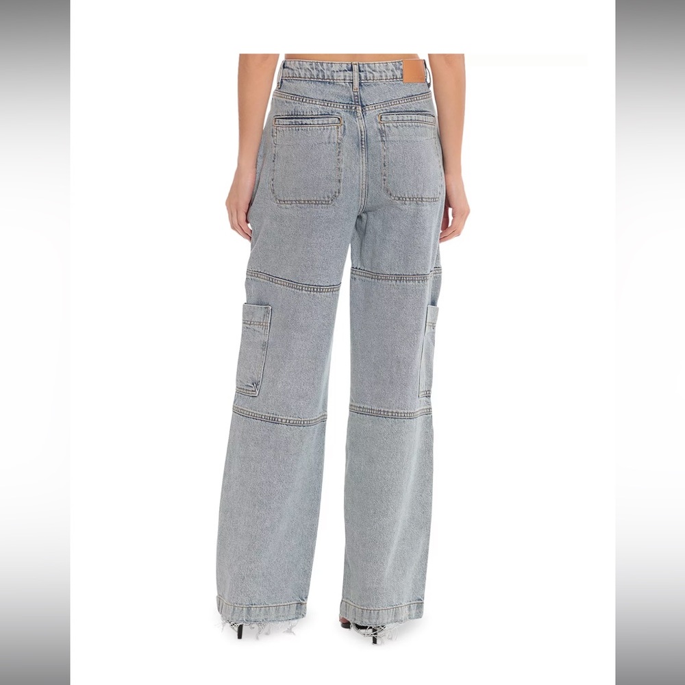 🎉LAST PIECE 🎉AVEC LES FILLES High Rise Wide Leg Cargo Jeans In Destructed Wash - Picture 2 of 3